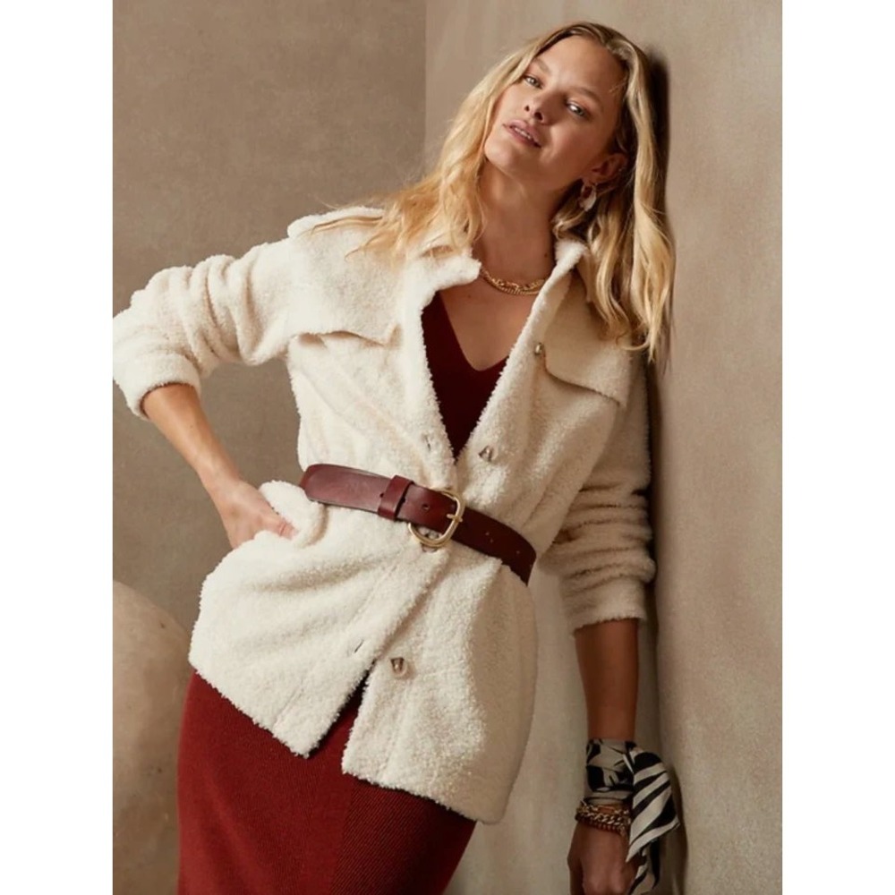 Banana Republic Maya Teddy Sherpa Shacket NWT Cozy Fleece Shirt Jacket Ivory S
